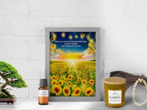 happiness bundle An artisan-created scented candle with Citrine crystals, Sweet Orange essential oil, a Citrine crystal bracelet, and a customized mantra canvas to help bring more joy to your life.